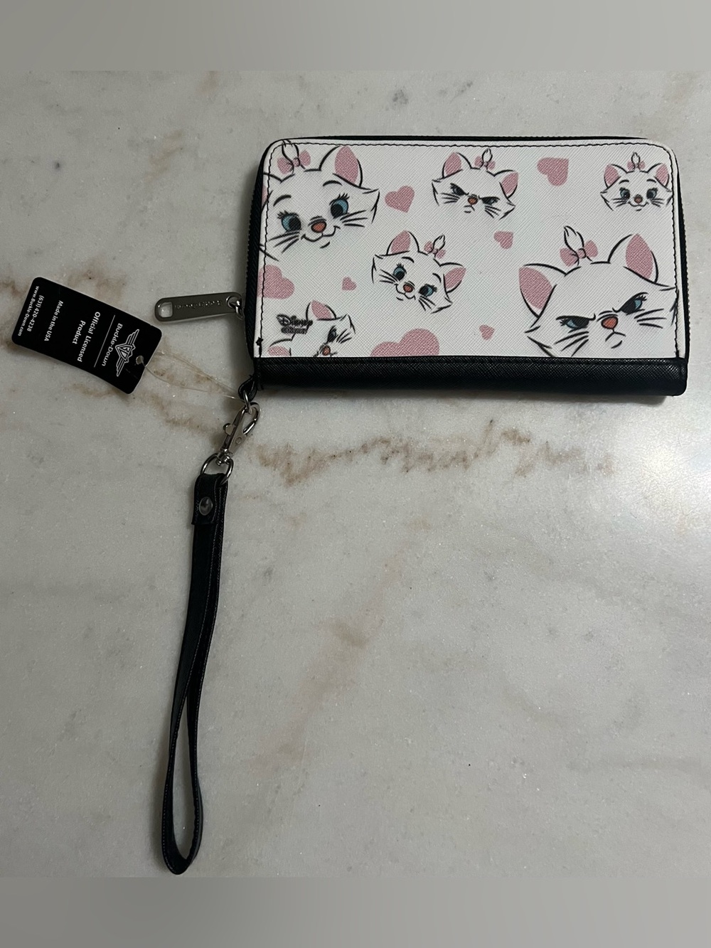 Buckle Down Faces Of Marie Snap Zip Around Wallet Vegan Leather Pink White NWT